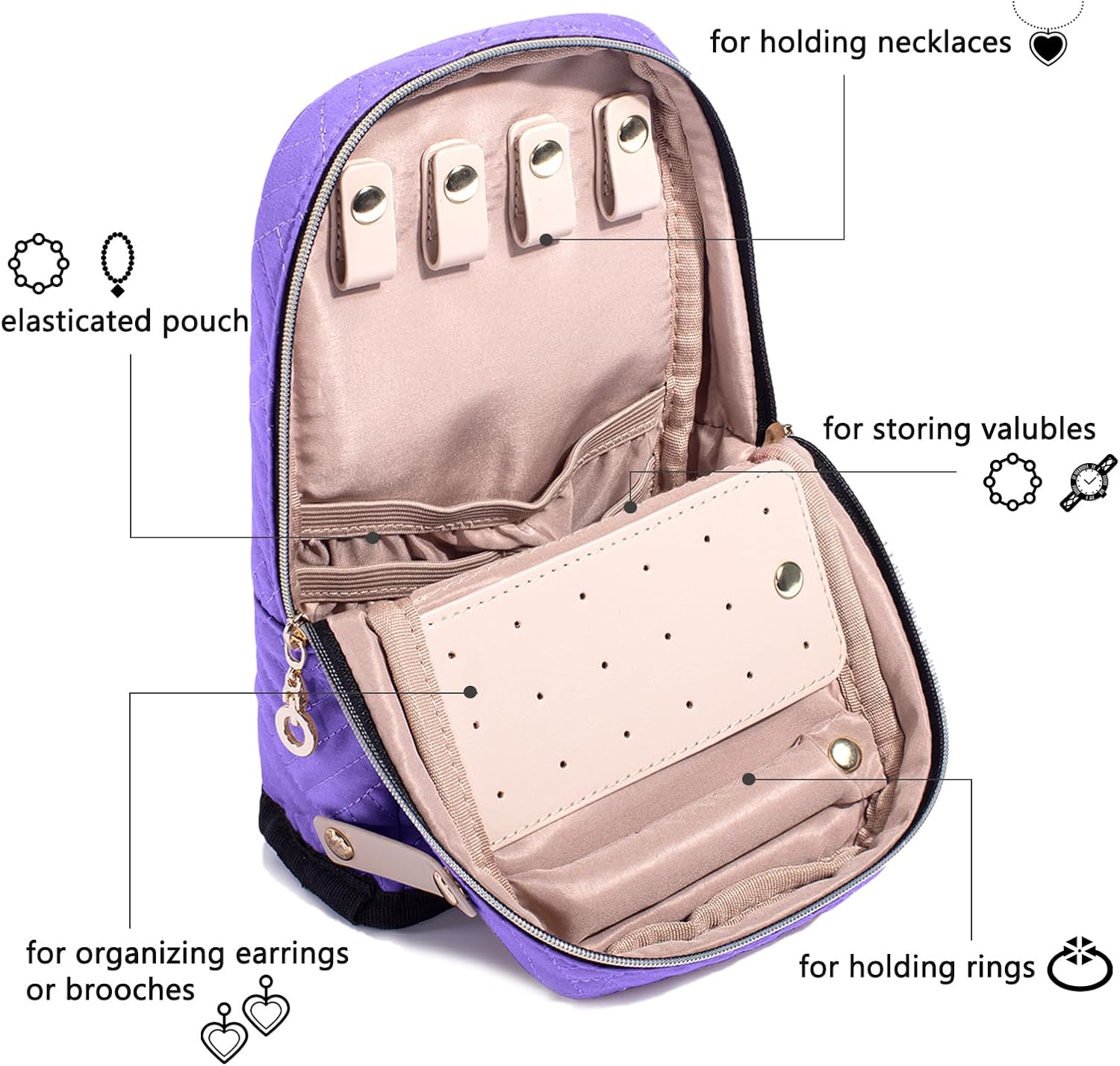 Travel Jewelry Organizer Case, Jewelry Travel Bags for Women, Large Capacity Travel Jewelry Case for Tangle-Free Earrings, Necklaces, Rings Storage, Travel Accessories, Black