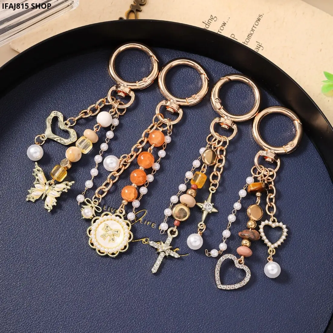 Beaded Wristlet Keychain for Women, Trendy Purse Charm & Bag Accessories with Butterfly Heart Cross Pendant, Cute Y2K Aesthetic Key Holder, Unique Multi-Charm Design for Handbags, Backpacks, Daily Carry and Gift Ideas
