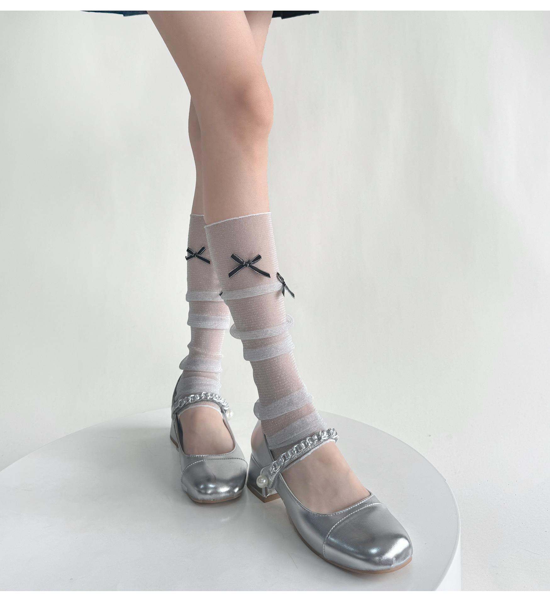 2025 Summer Sun Protection Gauze Leg Warmers Solid Gothic Harajuku Women Japanese Sweet Bow Calf Socks Boots Cover Aesthetic