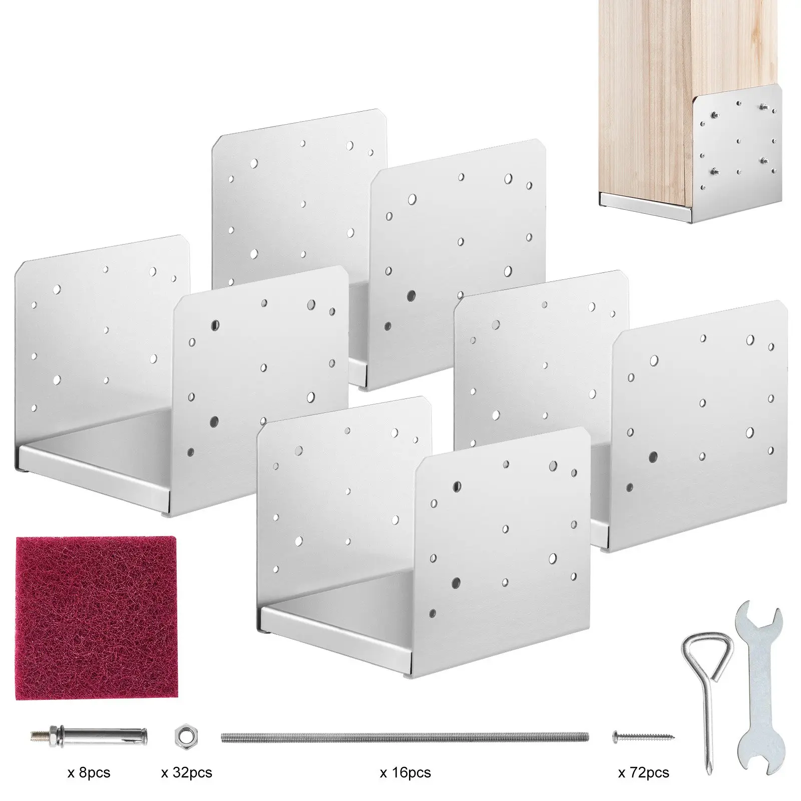 【toolupgrade】VEVOR 4Pcs Stainless Steel Adjustable Post Anchor Brackets, 8"x8" Post Base with Brushed Finish & Bolts, Internal 7.8"x7.3" Anchor Plates for Pavilion Deck Support