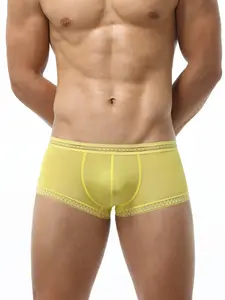 1Pc Low-rise Solid Men's Boxers made of silky ice silk fabric, breathable & sweat-free, high elasticity slim cut, suitable for daily casual, outdoor sports, fitness and home wear