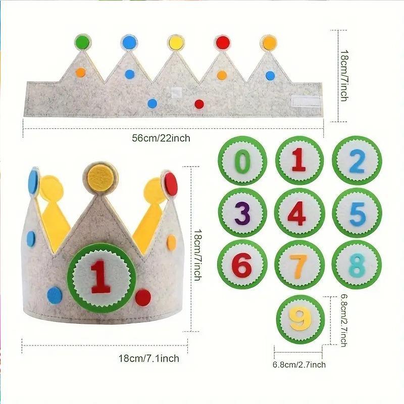 Adjustable Felt Birthday Crown Birthday Hat Durable Interchangeable Numbers Crown Photo Props  or Girls Boys Birthday party hat