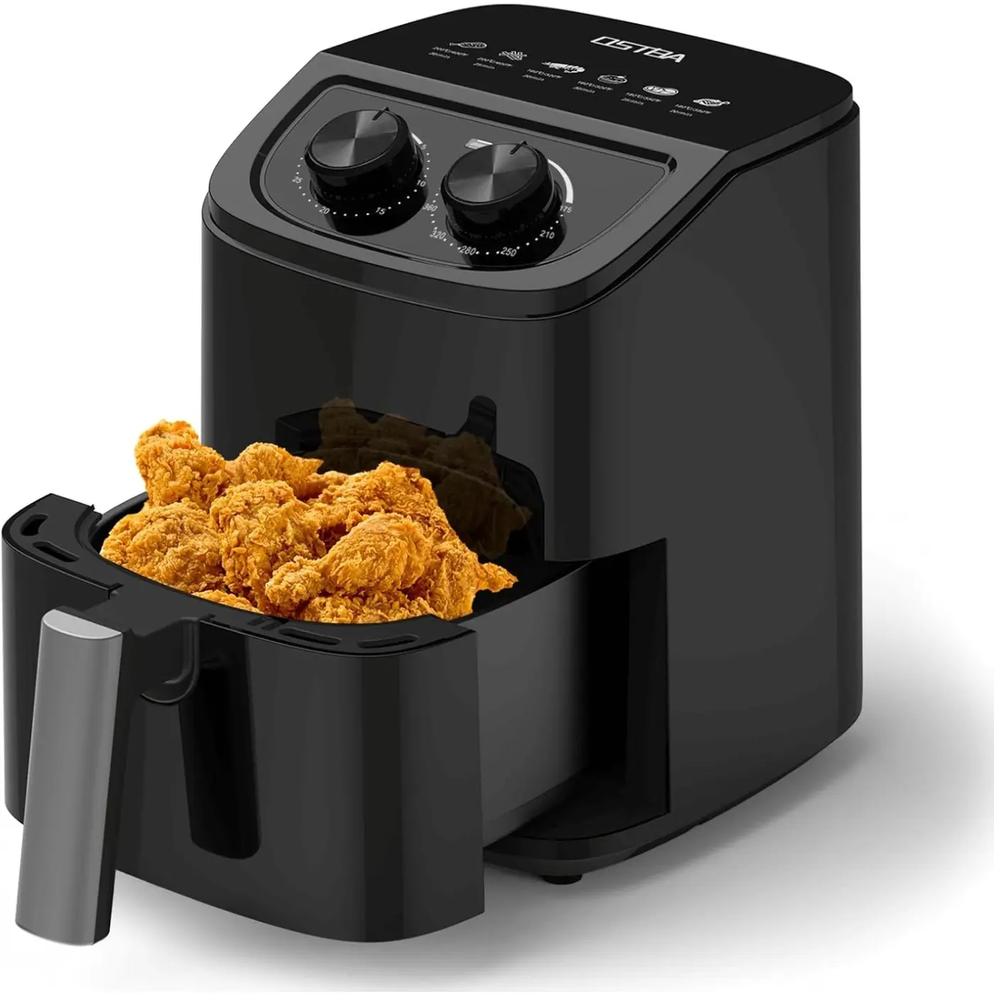 2.5QT Air Fryer for 1-2 People, Small Air Fryer with 6 Menu Options, Dual Knob Manual Temp and Timer, 3D Rapid Air Circulation, Nonstick and Dishwasher Safe Basket, Oil-Free Healthy Cooking