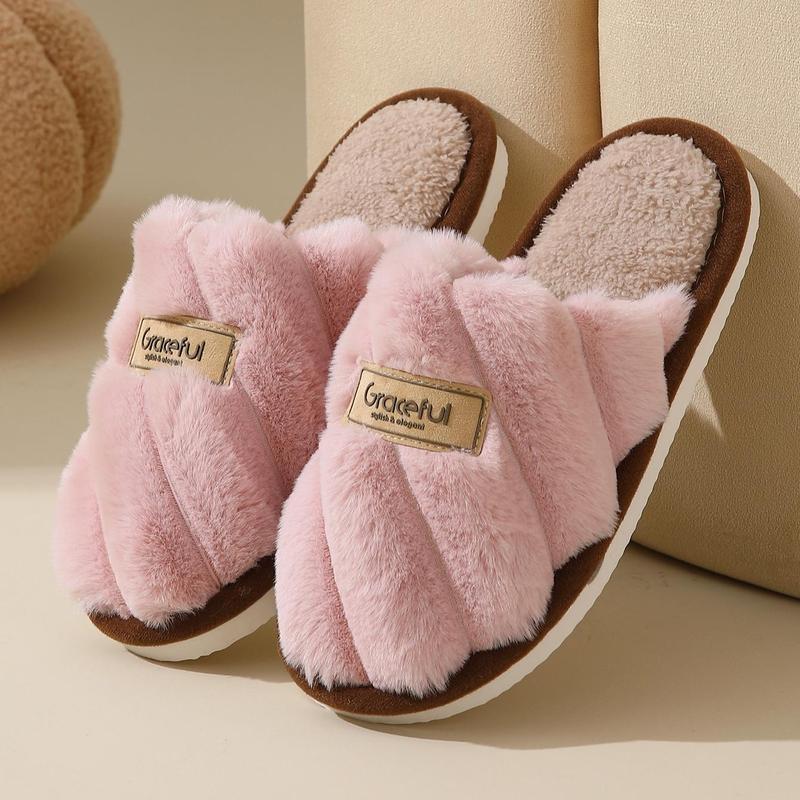 Graceful Womens Slippers Soft Plush Warm House Shoes Anti-Slip Fluffy Fur Indoor/Outdoor Slippers Soft Plush Anti-slip Indoor Wear Warm Comfortable One-piece Style