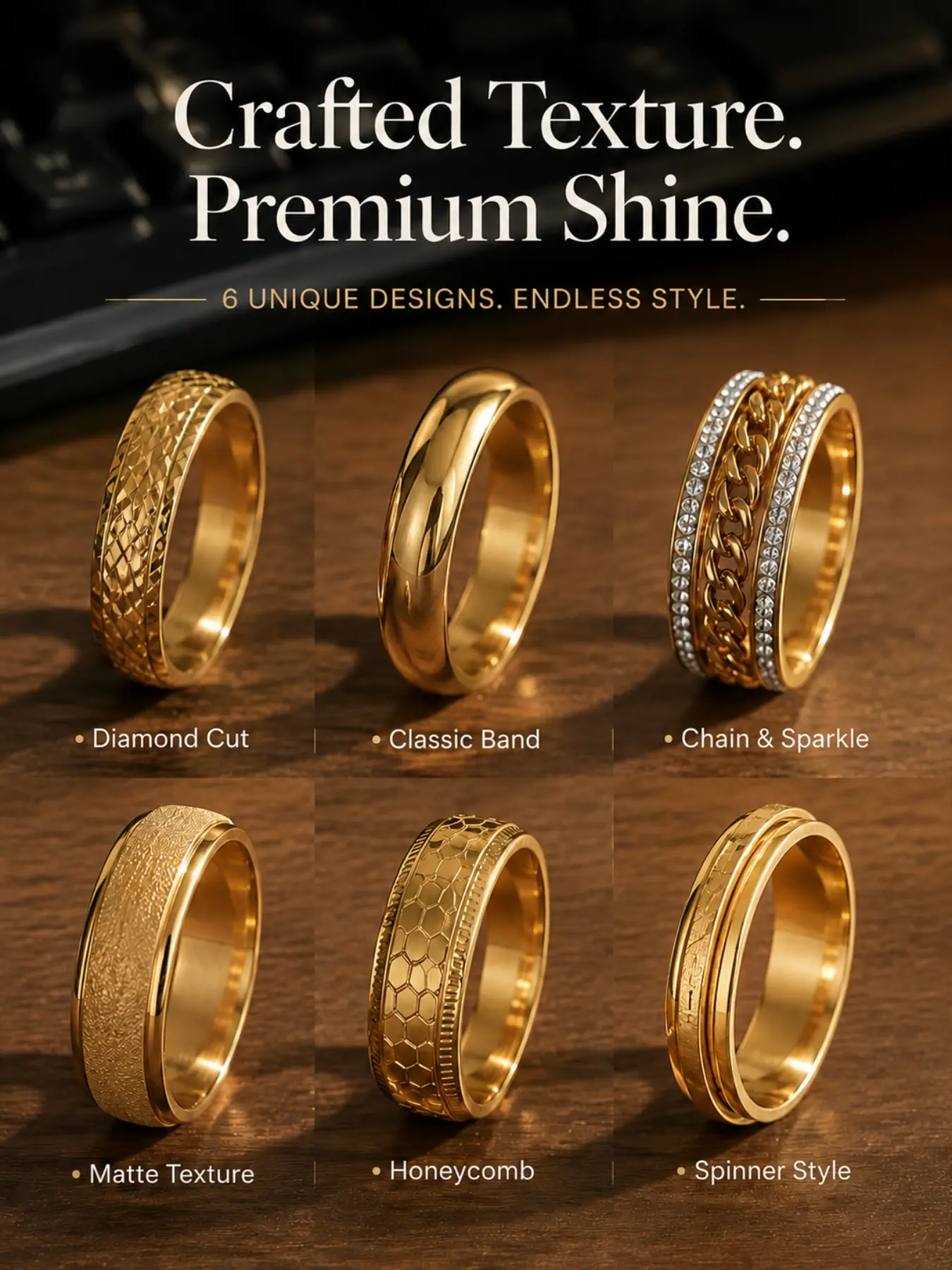 6-Piece Punk Style Stainless Steel Men's Rings Set, Plain Design, Rotatable, Perfect for Daily Wear, Parties, Holidays, Gift Idea, Metal Rings