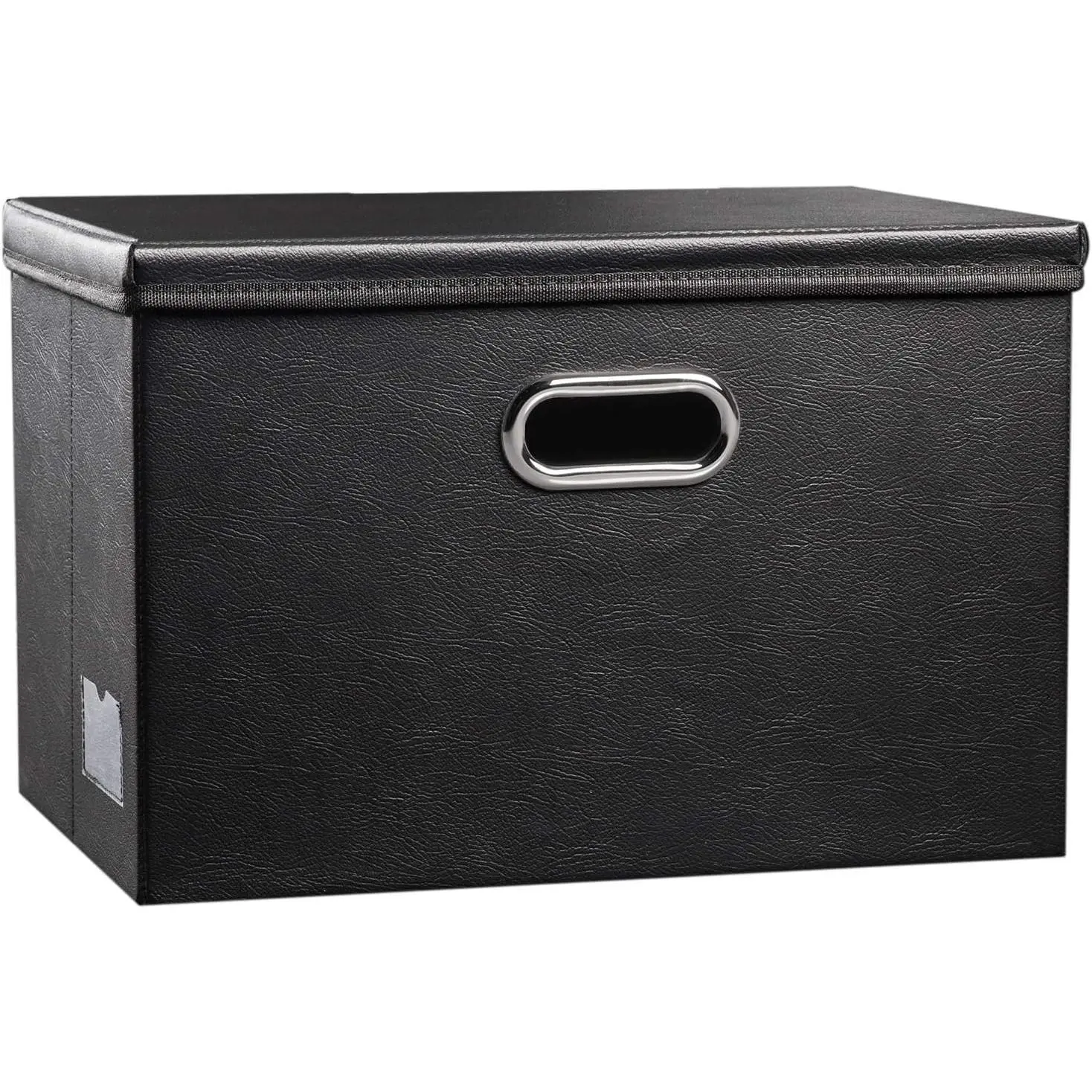 Large Collapsible Storage Bin with Lid [1-Pack] Leather Fabric Foldable Storage Box Organizer Containes Basket Cube with Cover for Home Bedroom Closet Office Nursery Black (17.7x11.8x11.8)