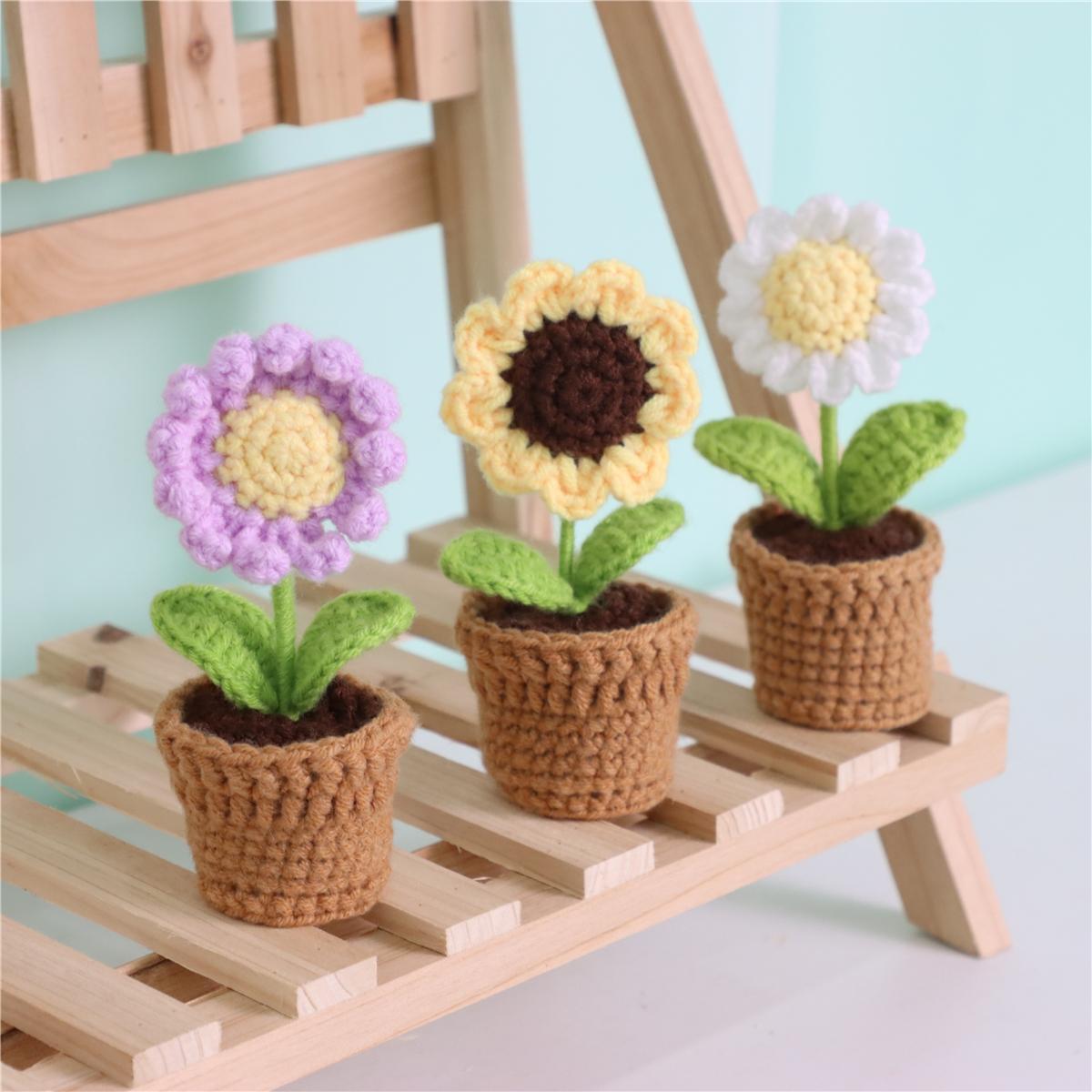 Crochet Flower Pot, 1 Count Handmade Knitting Flower Pot, DIY Decorative Flower Pot for Home & Party Decoration, Ideal Gift Choice, Handmade Crochet Flowers
