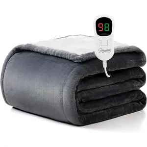 Electric Heated Blanket Twin Size 62"x84" with 10 Heat Levels 1/2/4/6/8 Hours Auto-Off Over-Heat Protection Flannel Sherpa ETL Certification