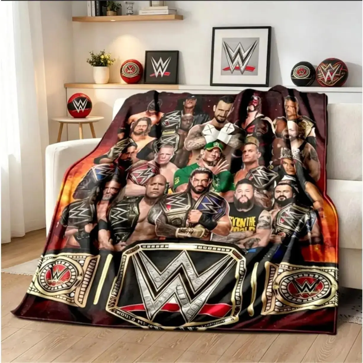 Viral WWE Wrestling Flannel Soft Breathable Blanket, Cozy Throw for Adults, Warm Sofa Bed Travel Gift