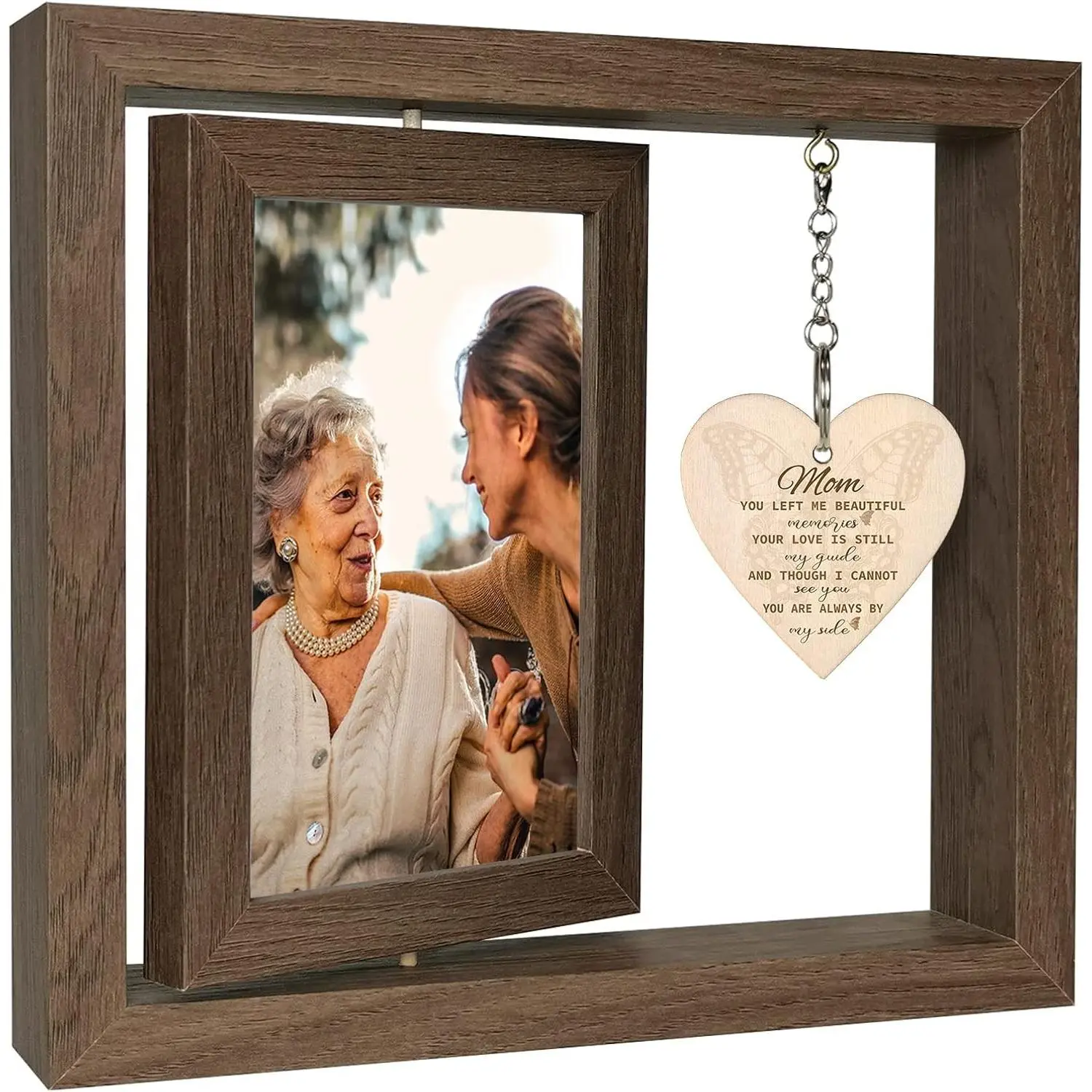 Rotating Wood Memorial Picture Frame for Mom - Loss of Mother Sympathy Gift, In Memory of Mom Remembrance Condolence Bereavement Gift, Sorry for Your Loss, Holds 2 4x6 PhotosGift