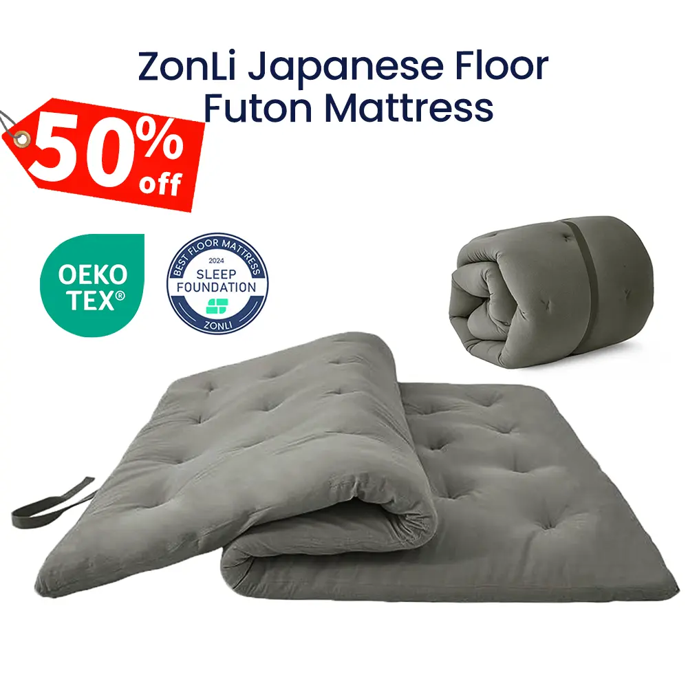 ZonLi Japanese Floor Futon Mattress for sleeping, 100% Cotton 2.5/4 Inch Thicken Tatami Mattress,Backpain, Deep Sleep, Twin Full & Queen Size, Foldable Sleeping Pad, Portable Dormitory Mat, Roll Up Floor Lounger Bed For Adult, Kid & Family Girl Woman Gift