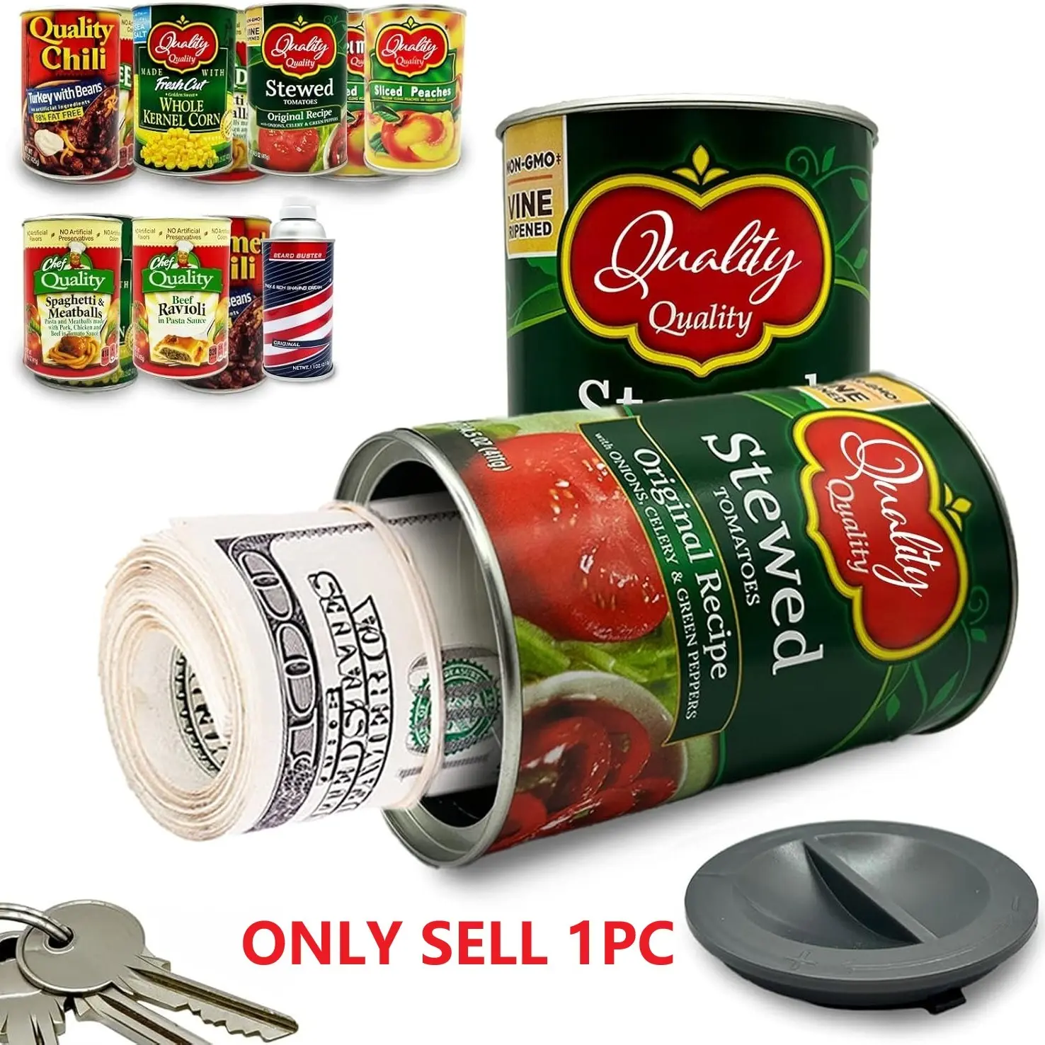 Hidden Safe Compartment Diversion Safe, Secret Stash Hiding Container, Kitchen Cupboard Hide Cash, Metal Storage Jar with Lock