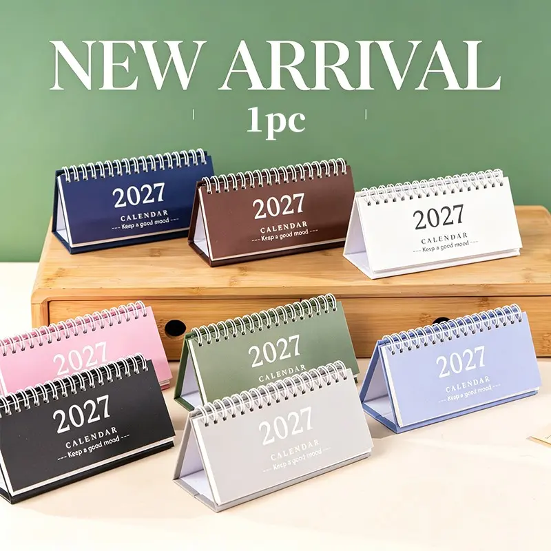 New 2027 Mini Desk Calendar, Cute Minimalist Fresh English Version Monthly Calendar Planner, Creative Desktop Notebook and Decor, Ideal for Students and Office Use