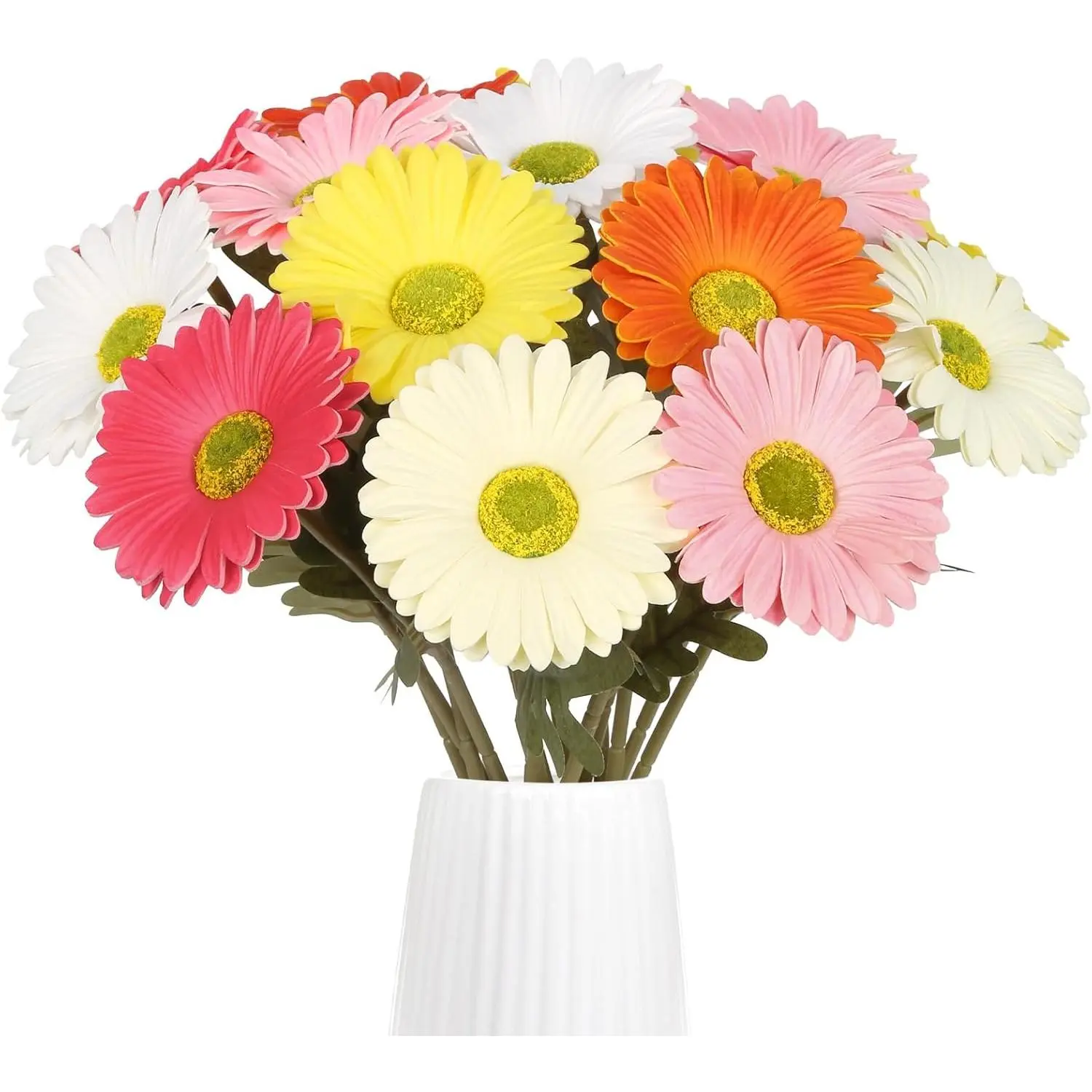 12PCS Artificial Gerbera Daisies Flowers Real Touch PU Faux Daisy Bouquet with Stems for Home Wedding Party Vase Centerpieces Tables Garland Wreath Decor(Mixed Colors)