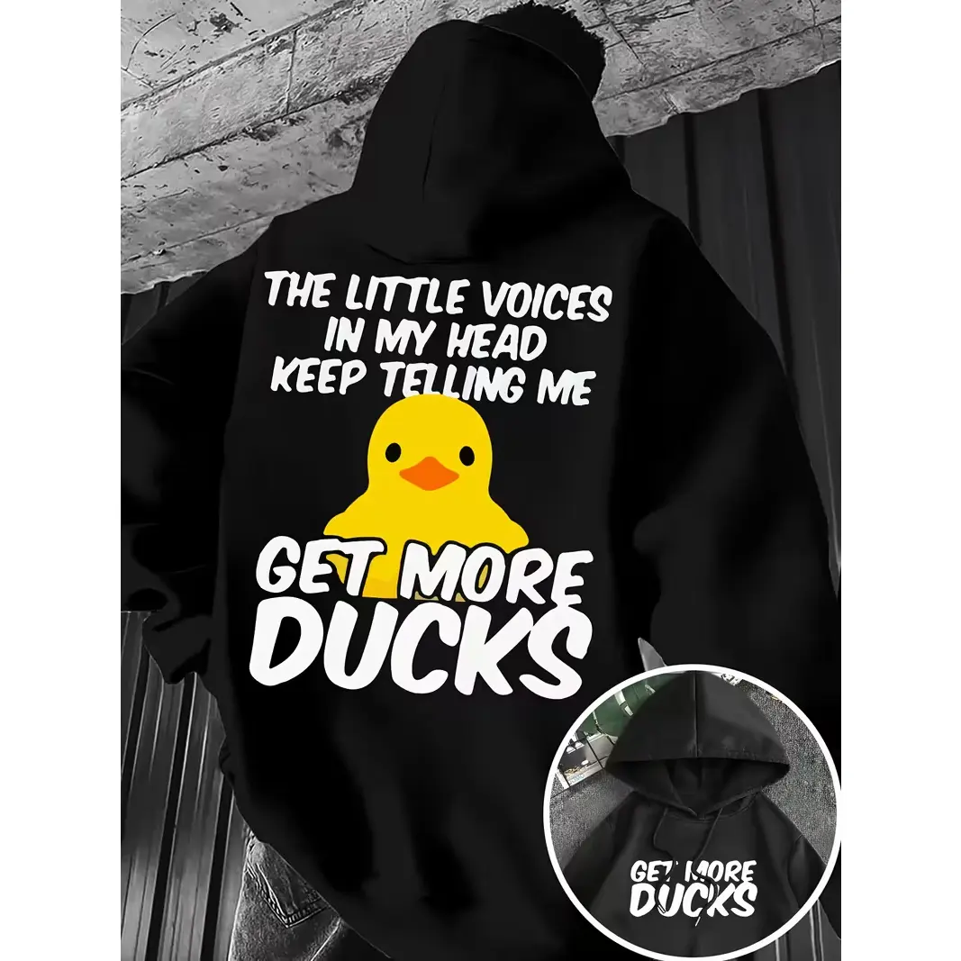 Cute Yellow Rubber Duck Graphic Oversized Comfort Cotton Fashion Hoodie Outfit, Funny The Little Voices In My Head Quote Sweatshirt, Perfect Valentine’s Day Gift For Him Her Duck Lover, Ideal Holiday Present For Friends Family Meme Casual Daily Hooded Top