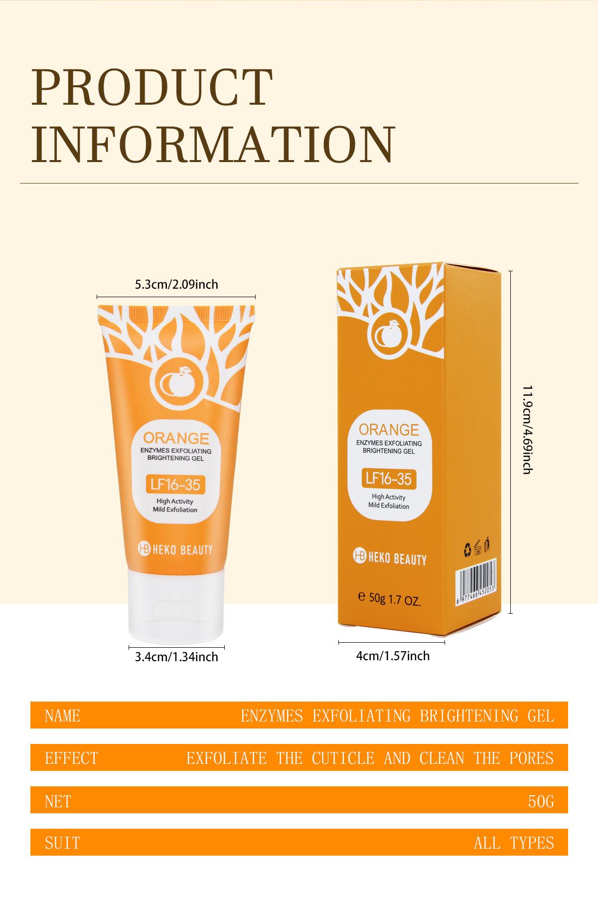 HEKO BEAUTY Exfoliating Gel Orange Brightening Facial Cleanser Deeply cleans pores and removes dead skin