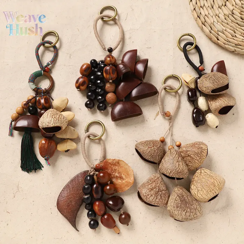 Handmade Natural Seed Shell Rattle Wind Chime - Minimalist Boho Bag Charm, Gentle Tone Hanging Bell, Indoor/Outdoor Sound Healing Decor, Car Backpack Hang Pendant