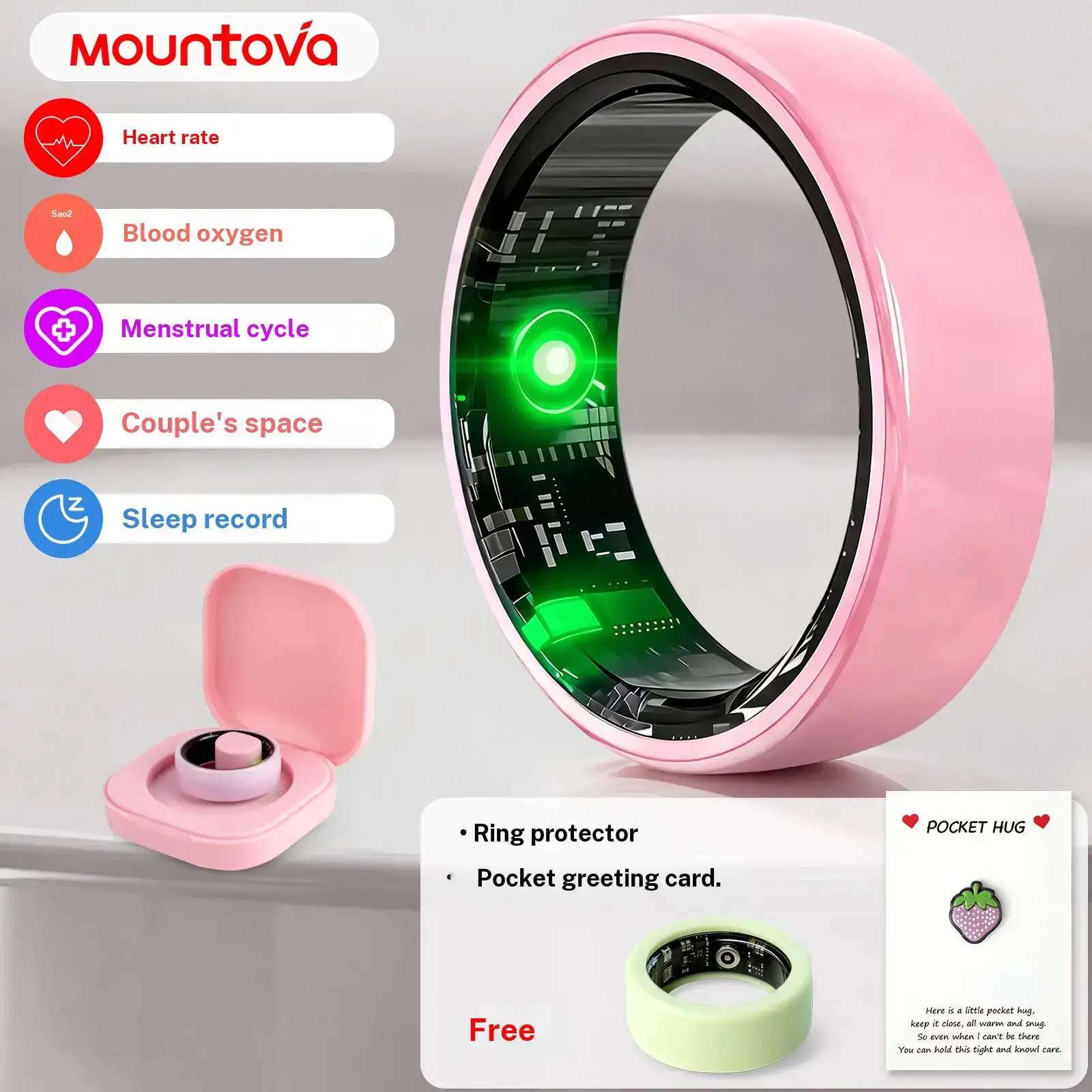 #6 #11 Pink, White & Black Ceramic Smart Ring for Women & Men, IP68 Waterproof Health Tracker, Heart Rate, Blood Oxygen, Sleep, Temperature, Stress & Women's Cycle Monitor, 5 7 Day Battery, iOS & Android, Charging Case, Couple Gift