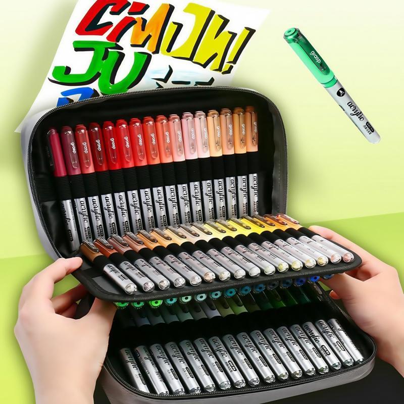 Acrylic Paint Marker Set, 1 Set Portable Brush Tip Paint Marker with Storage Bag, Acrylic Drawing Markers, Art Supplies for Rock Painting, Ceramic, Wood, Canvas, Glass, Stone, Fabric