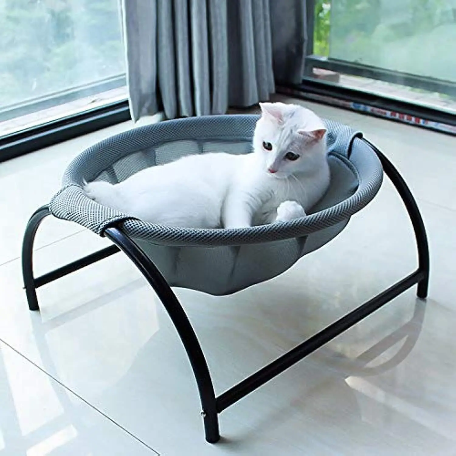 Free-Standing Pet Hammock Bed for Cats & Dogs, Breathable Mesh, Whole Washable, Stable, Easy Assembly, Indoor/Outdoor Pet Furniture, 16.9in x 16.9in x 9.5in