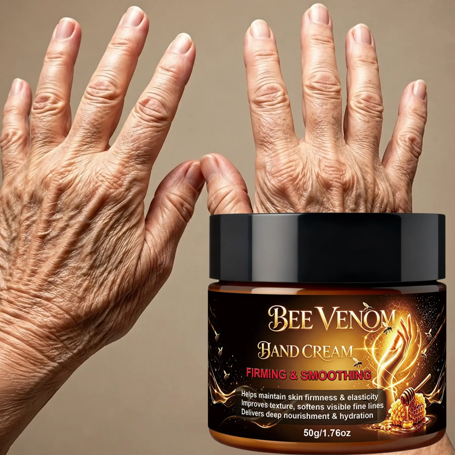Bee Venom Hand Cream, Firming & Smoothing Hand Lotion with Niacinamide, Retinol, Vitamin C & E, Collagen, Deep Hydration, Improve Hand Skin Elasticity, Soften Fine Lines, Restore Hand Glow, Nourish Dry Rough Hand Skin