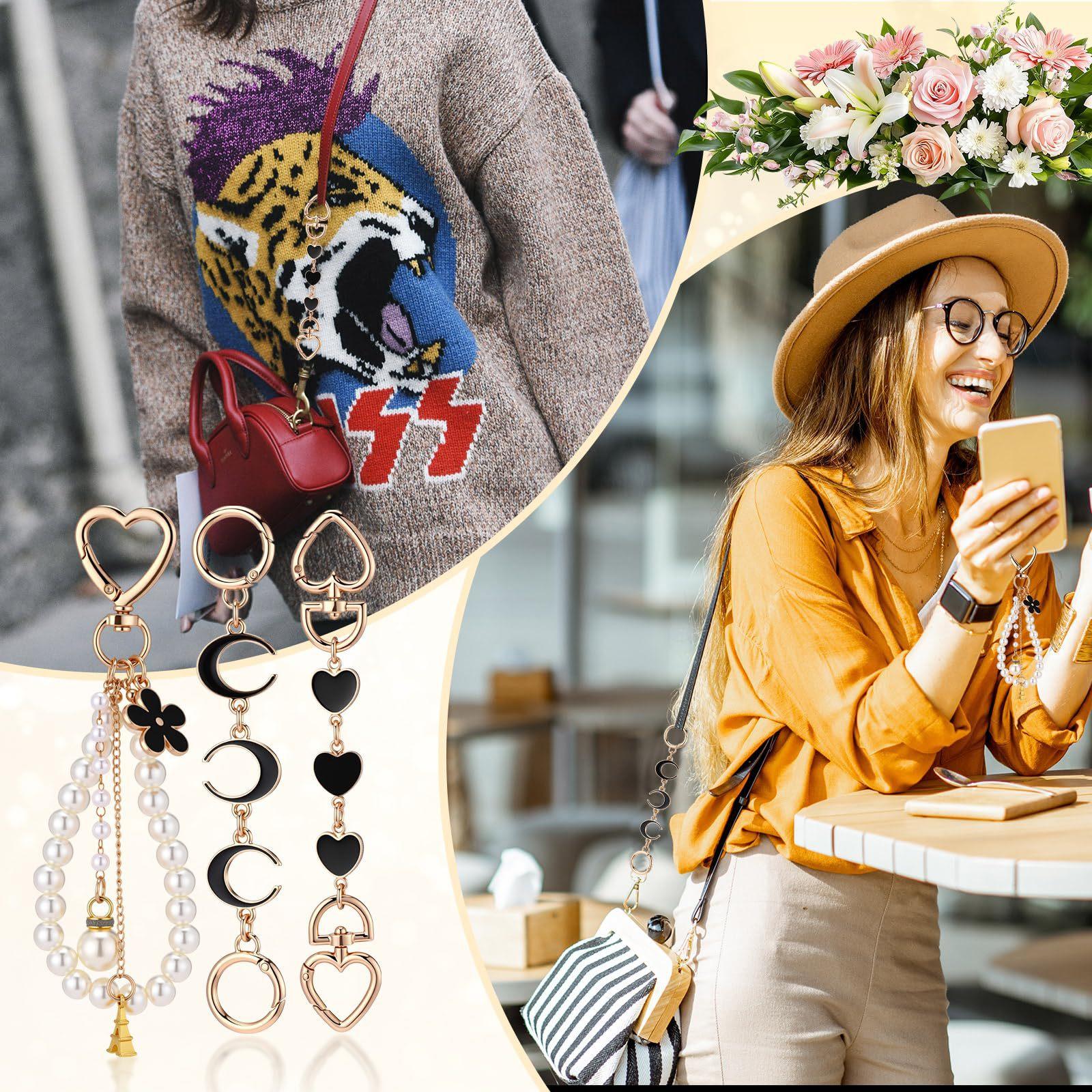 5 Pcs Bag Extender Chain Gold Pearl Purse Chain Ribbon Bow Keychain Extender Bag Strap Purse Charms Accessories for Handbag Y2K Aesthetic Bag Accessories Bag Charm Keychain Accessory Gifts for Women keychains for women