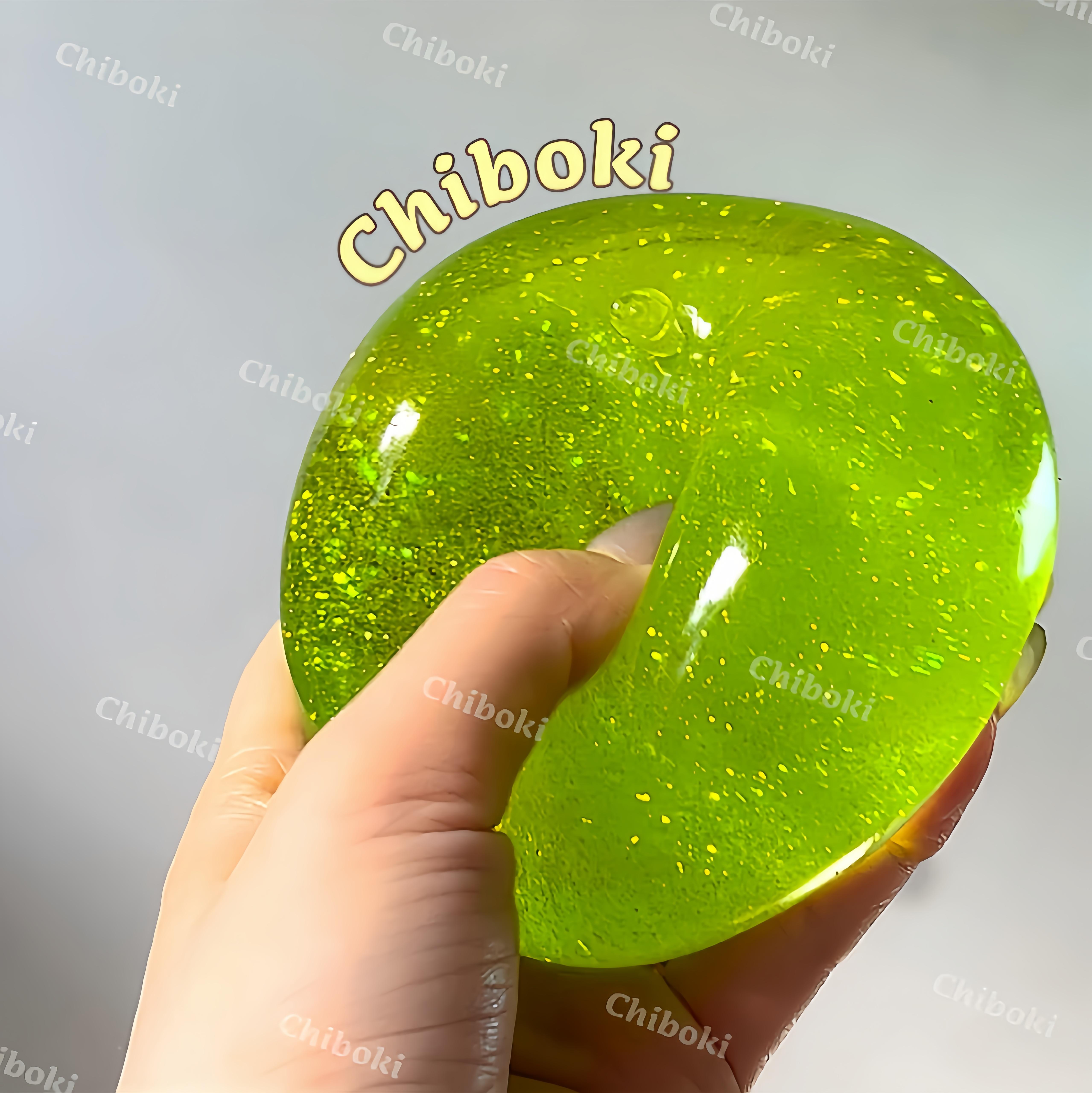 Glitter Green Apple Squishy - Moldable Non-Rebound Vaseline Fidget Toy| Sparkly Crystal Stress Ball
