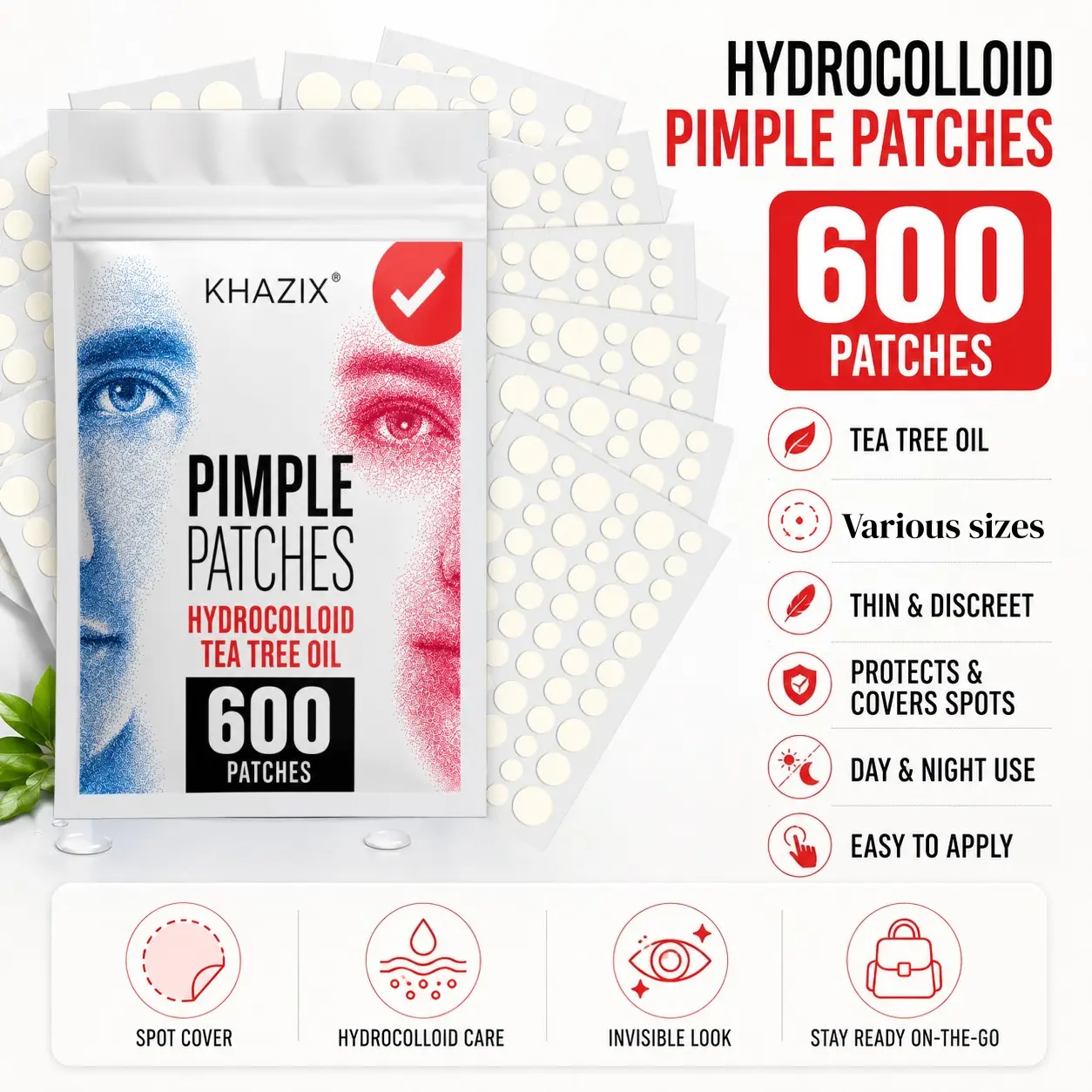 600pcs Hydrogel Patches, Acne Patches For Face, Pimple Patch, Invisible Blemish Covers, Lightweight Comfort, Facial Cleansing, Pore Refining, Adult Skincare, Elegant Packaging