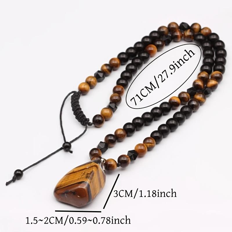 Trendy tiger's eye irregular pendant necklace, black onyx patchwork, retro cool unisex statement jewelry