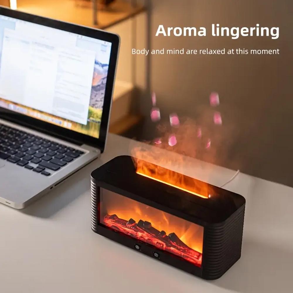 Smart Flame Aromatherapy: 300ml Fireplace Diffuser with Remote Control, Auto Shut-Off & 7 Color LED Lights for Worry-Free Ambiance