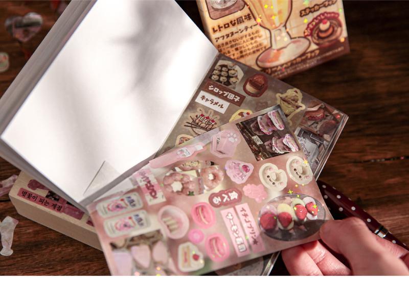 60 sheets/set, retro stickers, food theme, cute healing style, coated paper material, can decorate mobile phones, photo albums, water cups.