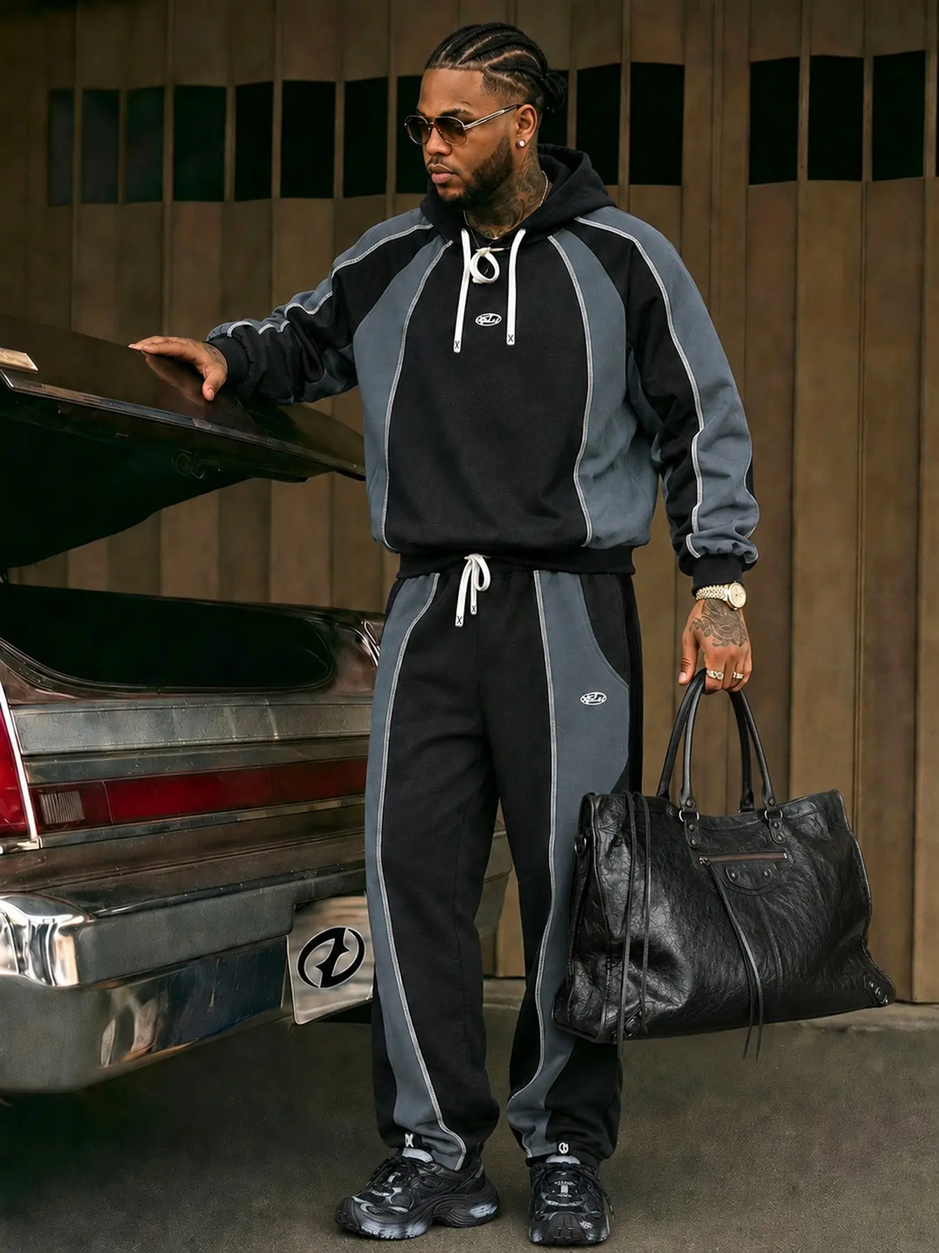 Men's Colorblock Hoodie Set, Long Sleeve Drop Waist Pants, Casual Streetwear, Home Comfort, Holiday Fashion