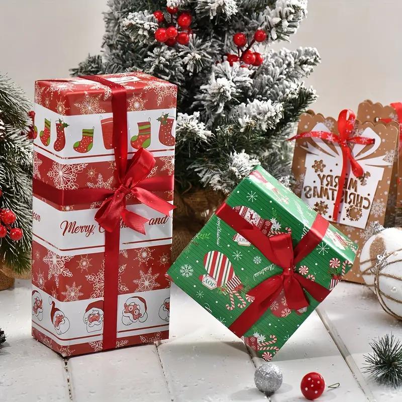 Christmas Gift Wrapping Paper, 8 Counts/set Double Layer Cartoon Package Paper, Gift Wrapping Supplies for Home Party Holiday, Gift Decoration
