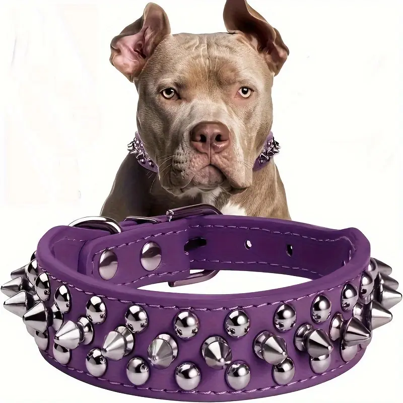 Dog collar with anti-bite rivets, pet collar for medium and large aggressive dogs, French Bulldog leash