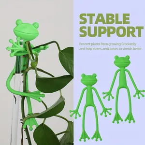 5pcs Cute Frog Plant Stakes and Supports, Green Frog Flower Pot Huggers, Versatile Garden Vine Training Clips, Plastic Climbing Stakes for Plant