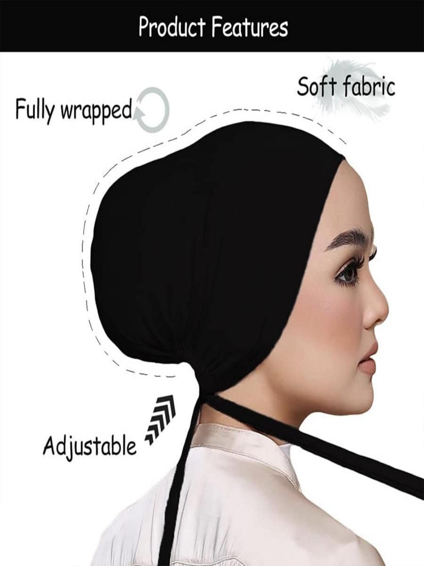 1 Piece Muslim Drawstring Headscarf, Adjustable Hijab Tube Cap Under Scarf, Elegant Casual Chic Chiffon Solid Color Turban For Women, Convenient Accessories For Daily Wear