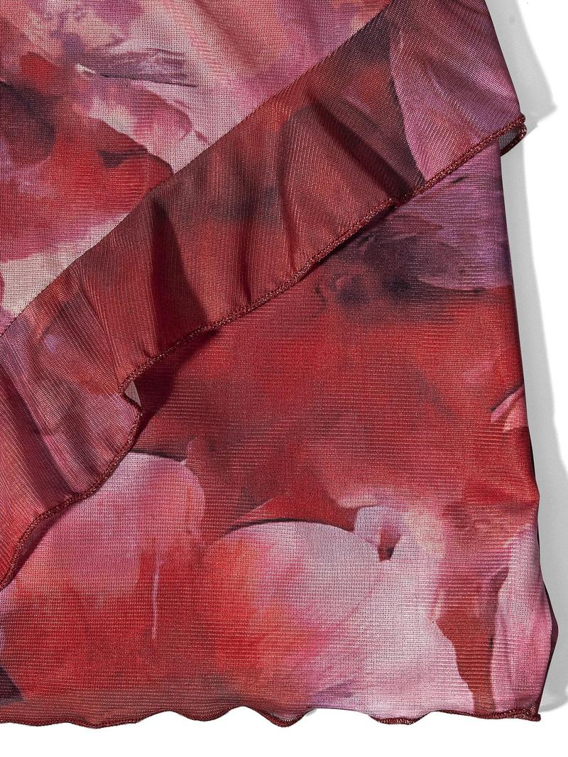 Women's Summer Strapless Belted Dress, Hip Frill Decoration, Fashionable Sexy Party Mini Dress, Sleeveless Floral Print, Slim-Fitting, Elegant Romantic Dress