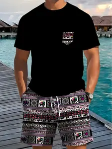 Men's ethnic-style elephant suit, featuring an exquisite retro elephant print, exudes a tropical vibe and a relaxed feel, suitable for both everyday wear and vacations.