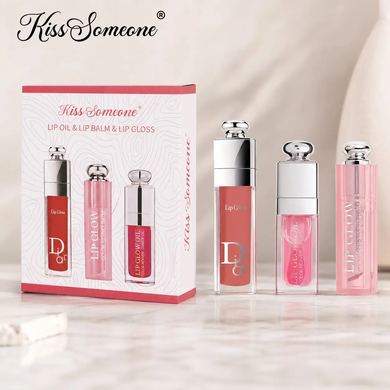 3-Piece Fashion Lip Gloss Set, Shiny Juicy Effect Lipstick, Portable Lip Beauty Kit, Teenage Girl Makeup Accessories, Trendy Gift, Lip Essentials