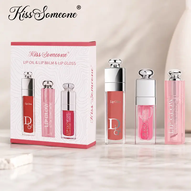 3-Piece Lip Gloss, Hydrating Lip Oil and Tinted Lip Balm, Portable Lip Care Products, Makeup Kit for Travel, Ideal Gift