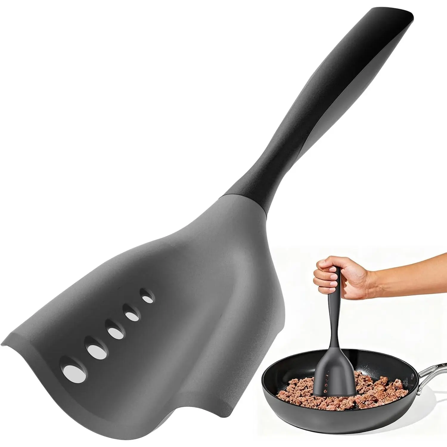 Meat  Spatula  Masher- Heat Resistant Hamburger Smasher Tool, Non Stick Ground  Hamburger , Mix and Chop  Masher Kitchen Utensil-Black