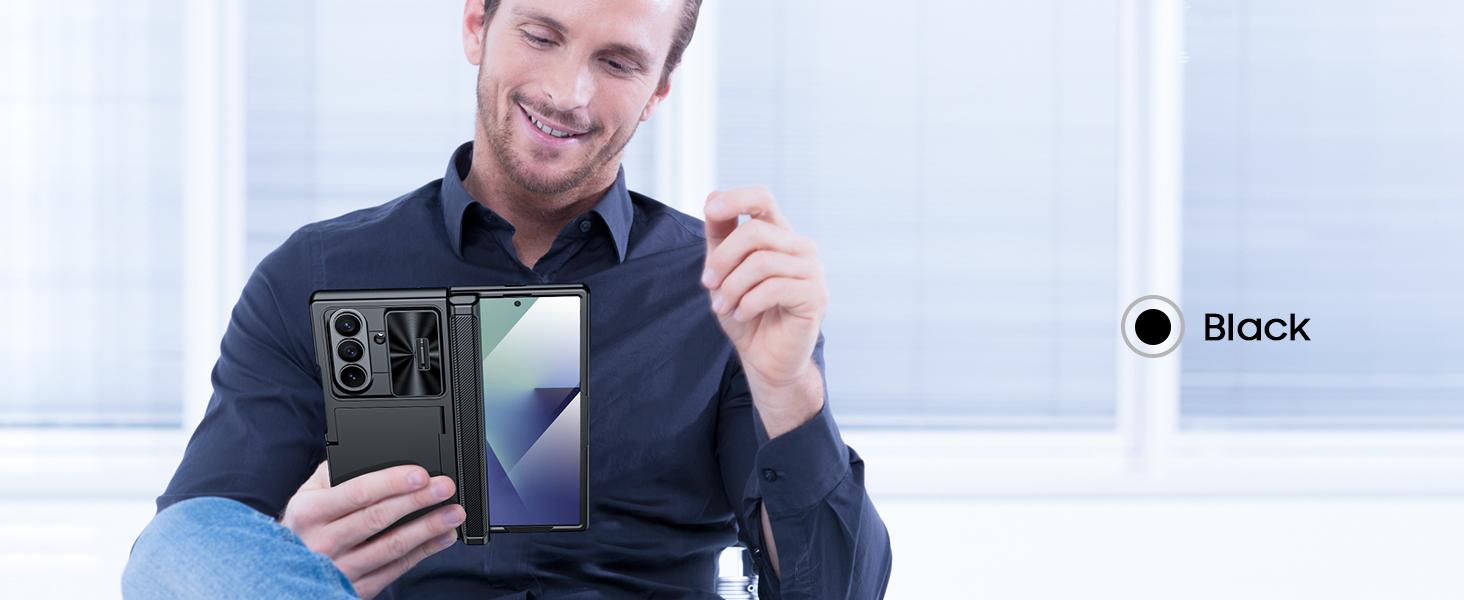 for Samsung Galaxy Z Fold 7 Case RFID Wallet with Cards Holder [Hinge Cover] [Camera Cover] Shockproof Silicone Protective Phone Case for Z Fold 7 2025-Black