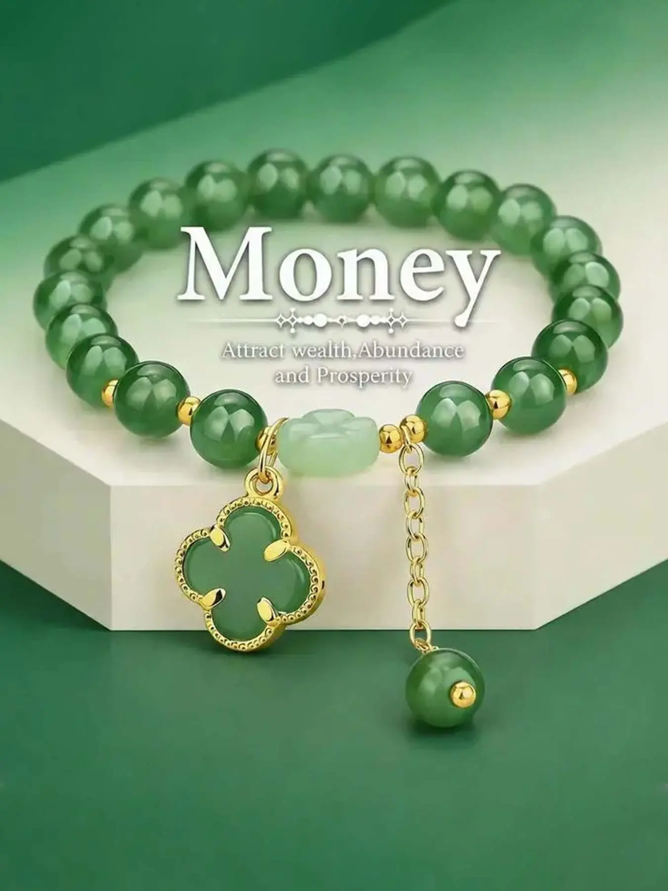 Money Magnet! Lucky Four-Leaf Clover Green Aventurine Bracelet - Manifest Wealth & Prosperity Crystal Charm
