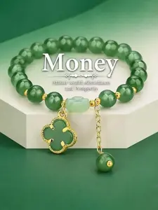 Money Magnet! Lucky Four-Leaf Clover Green Aventurine Bracelet - Manifest Wealth & Prosperity Crystal Charm