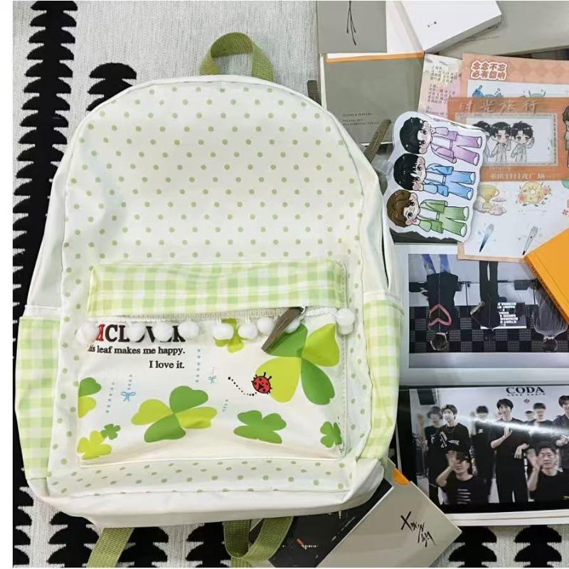 Japanese School Backpack Lucky Clover Print Bag Large Capacity Mochila Student Canvas Bags for Woman Portable Travel Sac Femme