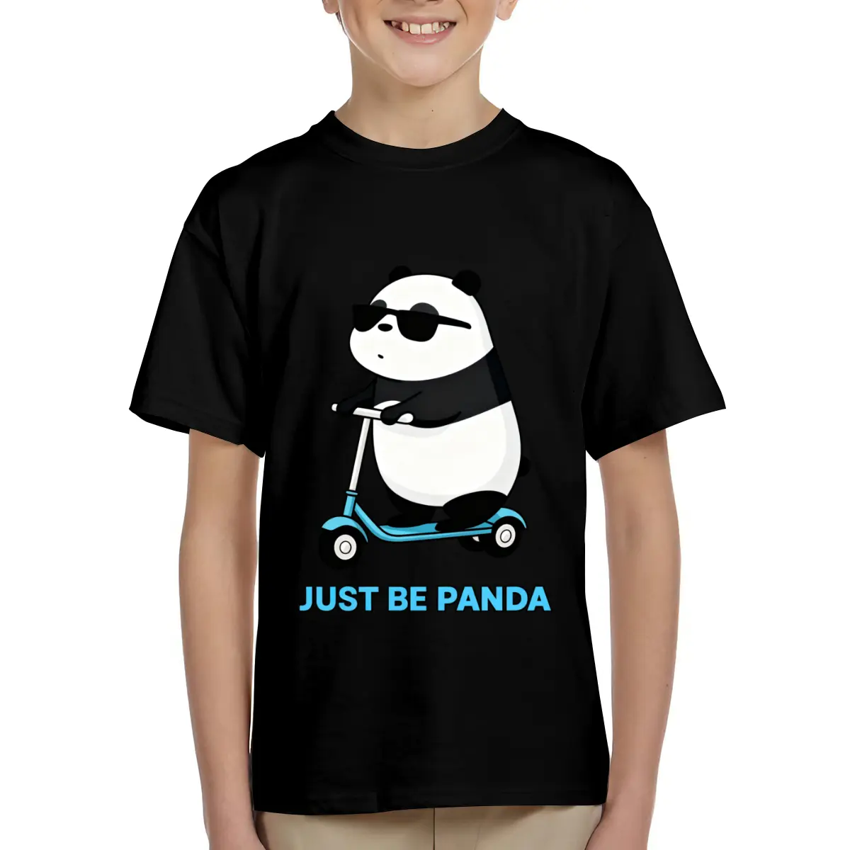 Cool Panda Riding Scooter Graphic Print Kids Short Sleeve T-Shirts Cotton Soft Breathable Crewneck Tees for Boys Girls, Loose Fit Comfortable Basic Tops for 6-15 Years Summer School Casual Wear