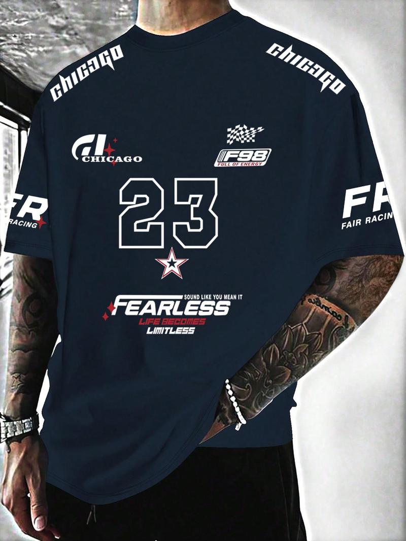 Unisex's Letter & Number Print Round Neck Tee, Regular Fit Casual Short Sleeve Crew Neck T-shirt for Daily Wear, Unisex Top for All Seasons, Casual Graphic Design, Crewneck Streetwear, Shortsleeve Tshirt, Casual Streetwear Tops, Casual Style Tee