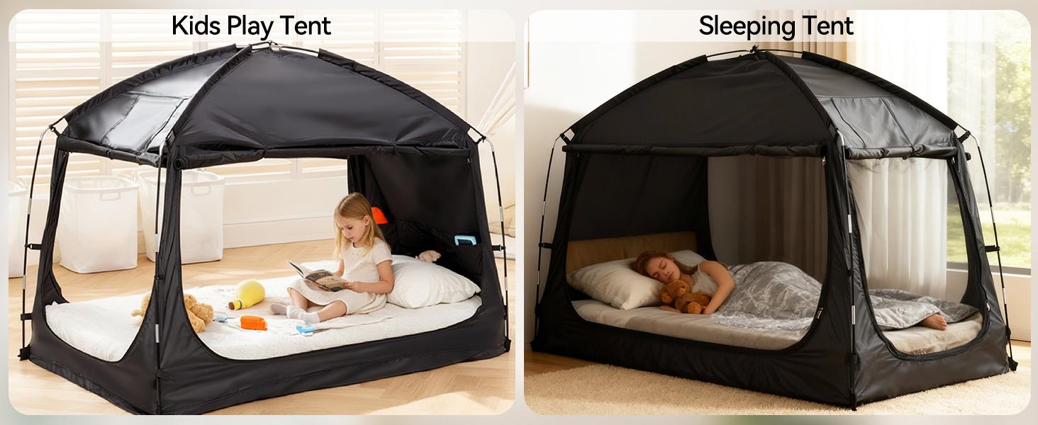 Twin Bed Tent for Adult and Kids, Blackout Bed Tents Reduction 99% Sleeping Tents for Indoor, Tent with Star Light & Bag Breathable Private with 3 Doors
