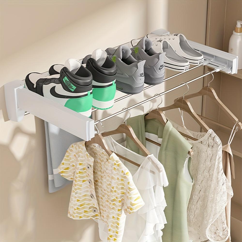 Sturdy Wall-Mounted Folding Clothes Drying Rack, Indoor/Outdoor Extendable Clothes Pole, Heavy-Duty Space-Saving Multi-Rod Drying Rack for Balcony and Bathroom, Clothes Drying Racks, Laundry Drying Rack, Drying Rack Clothing Foldable, Drying Racks
