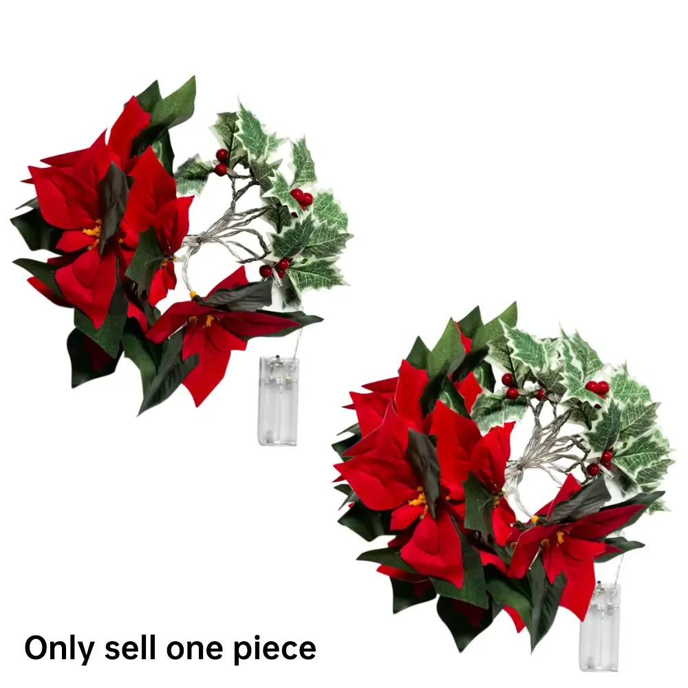 Christmas Flower Decorative Lights String, Battery Operated, Indoor Outdoor Use, Home Garden Staircase Fireplace Party Lighting Decoration, Holiday Party Decor, Outdoor Party Decorations
